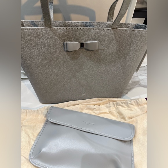 *NWT* Ted Baker Bow Gray Handbag Tote with Inside pouch and dust bag - Picture 4 of 6